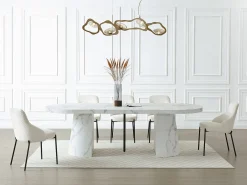 Mesa de jantar extensível para 6 a 12 pessoas em MDF com efeito mármore branco - CLOEVA