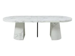 Mesa de jantar extensível para 6 a 12 pessoas em MDF com efeito mármore branco - CLOEVA