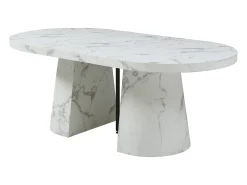 Mesa de jantar extensível para 6 a 12 pessoas em MDF com efeito mármore branco - CLOEVA