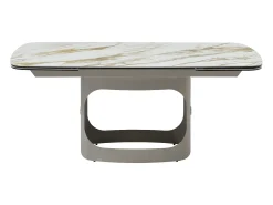 Mesa de jantar extensível para 6 a 10 pessoas em cerâmica, vidro temperado e metal taupe - Efeito mármore branco - DAVULO da Maison Céphy