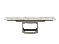 Mesa de jantar extensível para 6 a 10 pessoas em cerâmica, vidro temperado e metal taupe - Efeito mármore branco - DAVULO da Maison Céphy