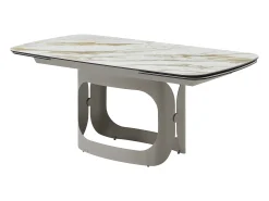 Mesa de jantar extensível para 6 a 10 pessoas em cerâmica, vidro temperado e metal taupe - Efeito mármore branco - DAVULO da Maison Céphy