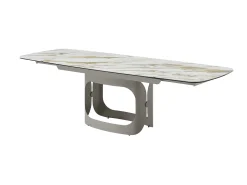 Mesa de jantar extensível para 6 a 10 pessoas em cerâmica, vidro temperado e metal taupe - Efeito mármore branco - DAVULO da Maison Céphy