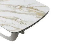 Mesa de jantar extensível para 6 a 10 pessoas em cerâmica, vidro temperado e metal taupe - Efeito mármore branco - DAVULO da Maison Céphy