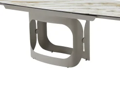 Mesa de jantar extensível para 6 a 10 pessoas em cerâmica, vidro temperado e metal taupe - Efeito mármore branco - DAVULO da Maison Céphy