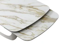 Mesa de jantar extensível para 6 a 10 pessoas em cerâmica, vidro temperado e metal taupe - Efeito mármore branco - DAVULO da Maison Céphy