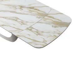 Mesa de jantar extensível para 6 a 10 pessoas em cerâmica, vidro temperado e metal taupe - Efeito mármore branco - DAVULO da Maison Céphy