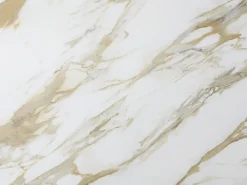 Mesa de jantar extensível para 6 a 10 pessoas em cerâmica, vidro temperado e metal taupe - Efeito mármore branco - DAVULO da Maison Céphy