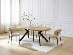Mesa de jantar extensível 6 a 12 lugares em MDF e aço cor natural e preto - KOMONI