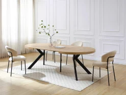 Mesa de jantar extensível 6 a 12 lugares em MDF e aço cor natural e preto - KOMONI