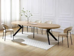 Mesa de jantar extensível 6 a 12 lugares em MDF e aço cor natural e preto - KOMONI