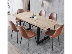 Mesa de jantar extensível - 140/180 x 80 x 75 cm - estilo industrial - MDF - natural + preto