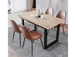 Mesa de jantar extensível - 140/180 x 80 x 75 cm - estilo industrial - MDF - natural + preto
