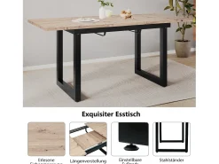 Mesa de jantar extensível - 140/180 x 80 x 75 cm - estilo industrial - MDF - natural + preto