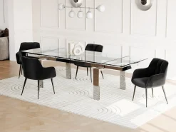 Mesa de jantar extensível LUBANA - Vidro temperado e metal