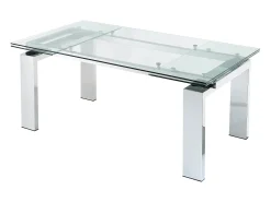 Mesa de jantar extensível LUBANA - Vidro temperado e metal