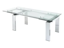 Mesa de jantar extensível LUBANA - Vidro temperado e metal