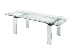 Mesa de jantar extensível LUBANA - Vidro temperado e metal