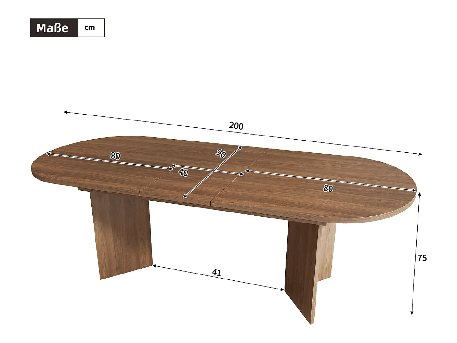 Mesa de jantar extensível 160-200×90×75 cm - para 6-8 pessoas - cantos arredondados - tampo espesso - MDF - marrom