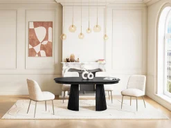 Mesa de jantar extensível 4 a 10 pessoas folheado de freixo - Preto - LATSURY