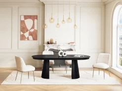 Mesa de jantar extensível 4 a 10 pessoas folheado de freixo - Preto - LATSURY