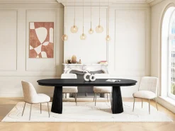 Mesa de jantar extensível 4 a 10 pessoas folheado de freixo - Preto - LATSURY