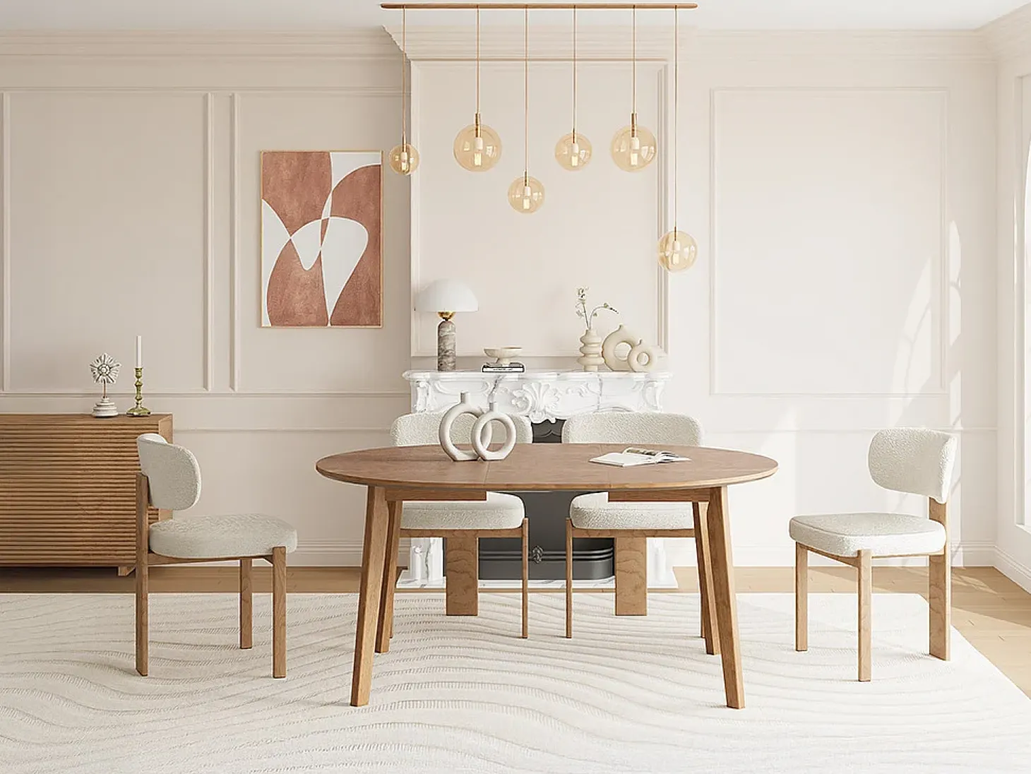 Mesa de jantar extensível para 4 a 8 pessoas com folheado de carvalho - Natural - MARIZEL
