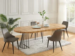 Mesa de jantar extensível 2 a 12 lugares em MDF e aço natural e preto - FIRELA