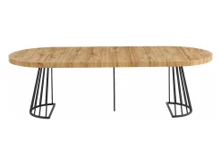 Mesa de jantar extensível 2 a 12 lugares em MDF e aço natural e preto - FIRELA