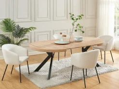 Mesa de jantar extensível 4 a 8 lugares em MDF e aço natural e preto - KOMONI