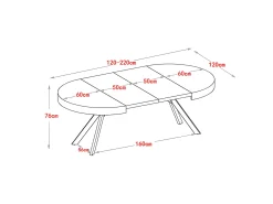 Mesa de jantar extensível 4 a 8 lugares em MDF e aço natural e preto - KOMONI