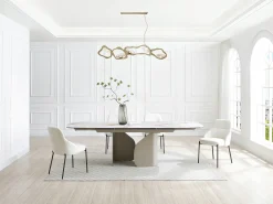 Mesa de jantar extensível para 6 a 10 pessoas em cerâmica, vidro temperado e metal taupe - Efeito mármore branco - CAMUVO da Maison Céphy