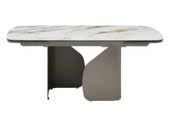 Mesa de jantar extensível para 6 a 10 pessoas em cerâmica, vidro temperado e metal taupe - Efeito mármore branco - CAMUVO da Maison Céphy