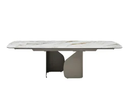 Mesa de jantar extensível para 6 a 10 pessoas em cerâmica, vidro temperado e metal taupe - Efeito mármore branco - CAMUVO da Maison Céphy