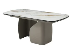 Mesa de jantar extensível para 6 a 10 pessoas em cerâmica, vidro temperado e metal taupe - Efeito mármore branco - CAMUVO da Maison Céphy