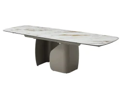 Mesa de jantar extensível para 6 a 10 pessoas em cerâmica, vidro temperado e metal taupe - Efeito mármore branco - CAMUVO da Maison Céphy