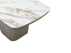 Mesa de jantar extensível para 6 a 10 pessoas em cerâmica, vidro temperado e metal taupe - Efeito mármore branco - CAMUVO da Maison Céphy