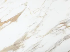 Mesa de jantar extensível para 6 a 10 pessoas em cerâmica, vidro temperado e metal taupe - Efeito mármore branco - CAMUVO da Maison Céphy