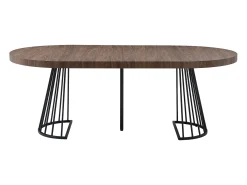 Mesa de jantar extensível para 2 a 12 pessoas em MDF e aço - Castanho escuro natural e preto - FIRELA