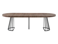 Mesa de jantar extensível para 2 a 12 pessoas em MDF e aço - Castanho escuro natural e preto - FIRELA