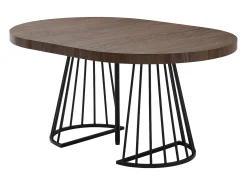 Mesa de jantar extensível para 2 a 12 pessoas em MDF e aço - Castanho escuro natural e preto - FIRELA