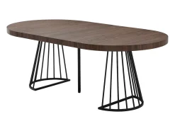 Mesa de jantar extensível para 2 a 12 pessoas em MDF e aço - Castanho escuro natural e preto - FIRELA