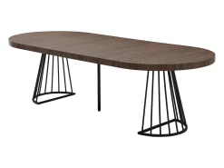 Mesa de jantar extensível para 2 a 12 pessoas em MDF e aço - Castanho escuro natural e preto - FIRELA