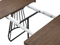 Mesa de jantar extensível para 2 a 12 pessoas em MDF e aço - Castanho escuro natural e preto - FIRELA