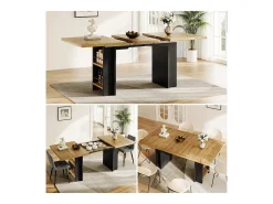 Mesa de jantar extensível com prateleiras - 120/160 x 80 x 75 cm - para 4 a 6 pessoas - inclui espaço de armazenamento - MDF - cor natural clara