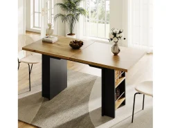 Mesa de jantar extensível com prateleiras - 120/160 x 80 x 75 cm - para 4 a 6 pessoas - inclui espaço de armazenamento - MDF - cor natural clara