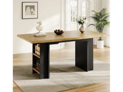 Mesa de jantar extensível com prateleiras - 120/160 x 80 x 75 cm - para 4 a 6 pessoas - inclui espaço de armazenamento - MDF - cor natural clara