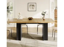 Mesa de jantar extensível com prateleiras - 120/160 x 80 x 75 cm - para 4 a 6 pessoas - inclui espaço de armazenamento - MDF - cor natural clara