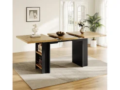 Mesa de jantar extensível com prateleiras - 120/160 x 80 x 75 cm - para 4 a 6 pessoas - inclui espaço de armazenamento - MDF - cor natural clara