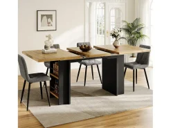 Mesa de jantar extensível com prateleiras - 120/160 x 80 x 75 cm - para 4 a 6 pessoas - inclui espaço de armazenamento - MDF - cor natural clara